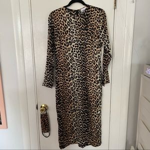 GANNI long sleeve leopard dress size 8, with pockets!